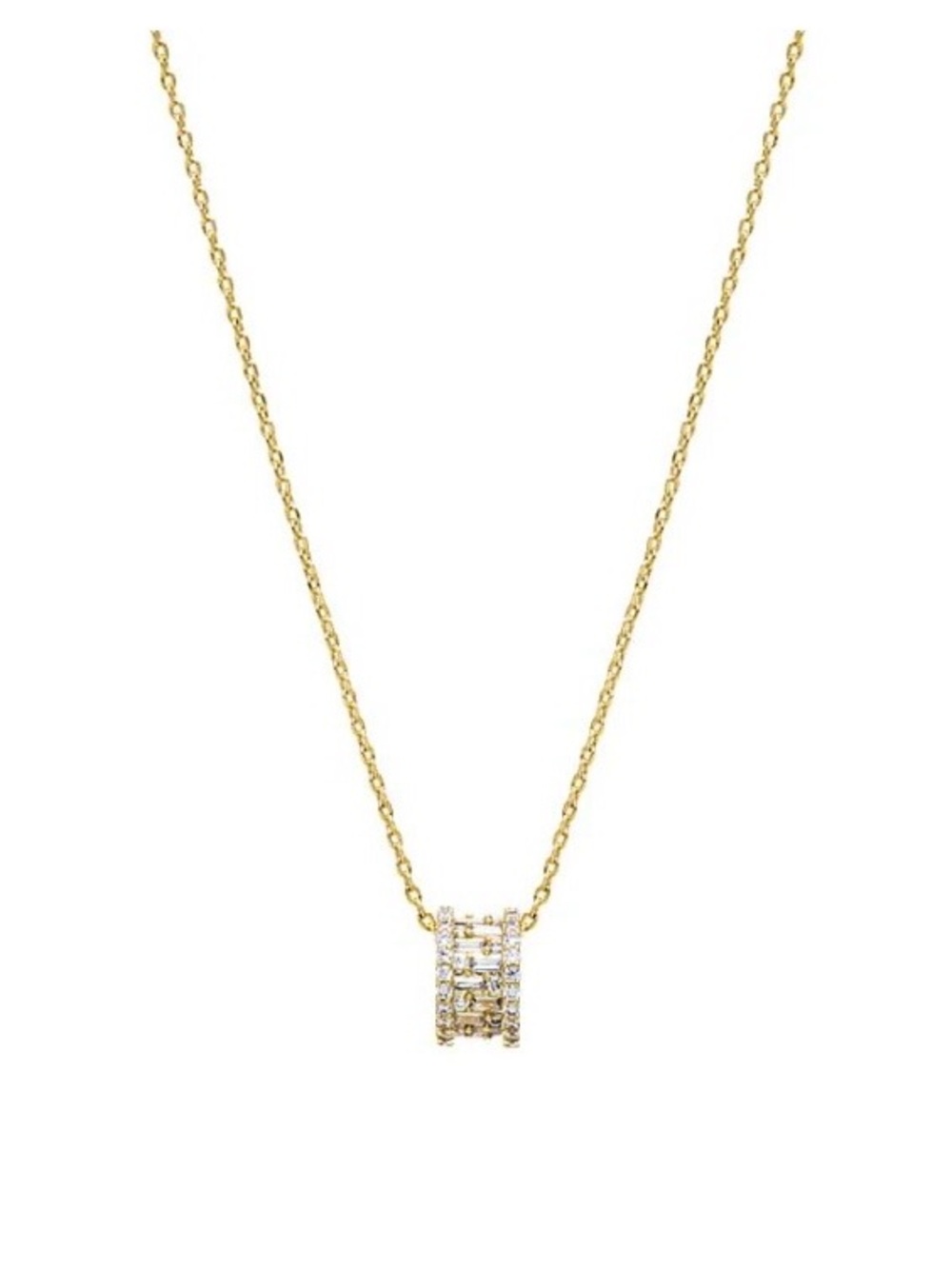 Adina Eden Gold CZ Pavé X Baguette Barrel Pendant Necklace 16 to 18 Inches